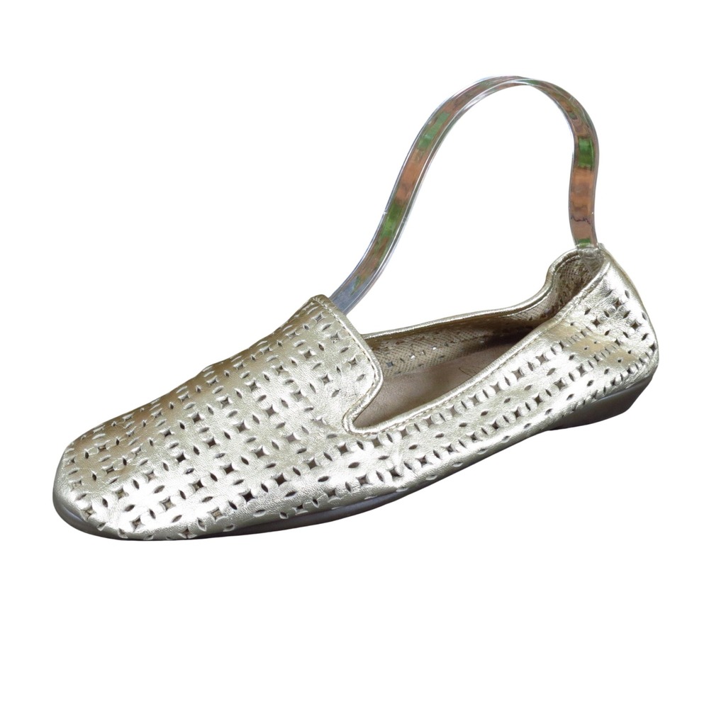 Aerosoles Laser Cut Women Loafers 8.5 Comfort Slip On Metallic Gold Flats
